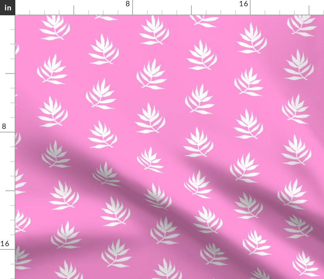 White Palm Leaves on Pink Background