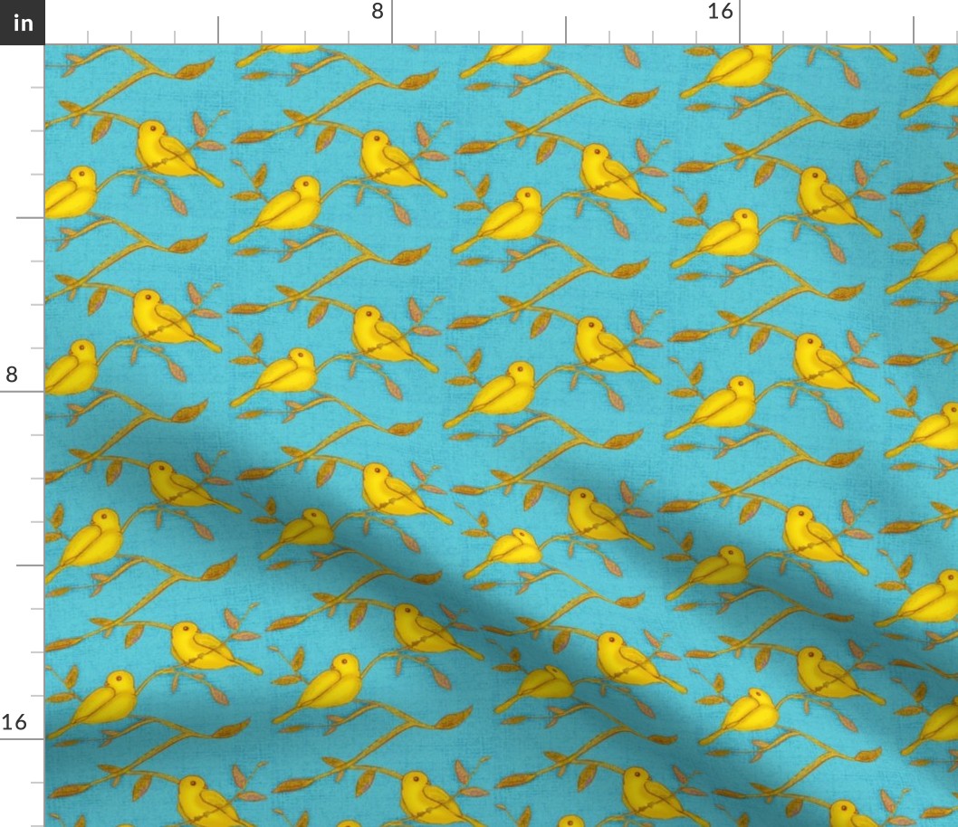 Bird on Branch - Turquoise & Gold 