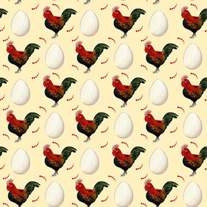Rooster and Eggs On Pale Yellow