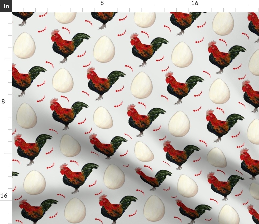 Rooster and Eggs On Light Grey Background