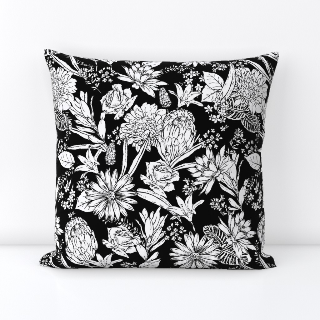 Black and white floral garden