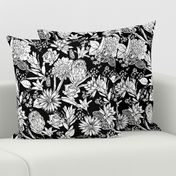 Black and white floral garden