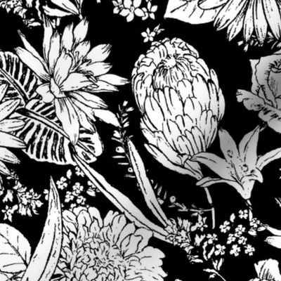 Black and white floral garden