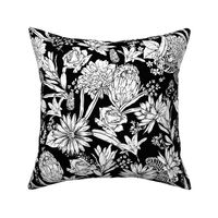 Black and white floral garden