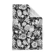 Black and white floral garden