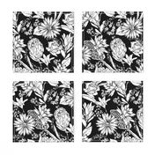 Black and white floral garden