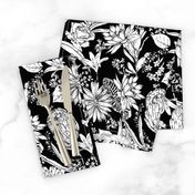 Black and white floral garden