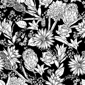 Black and white floral garden