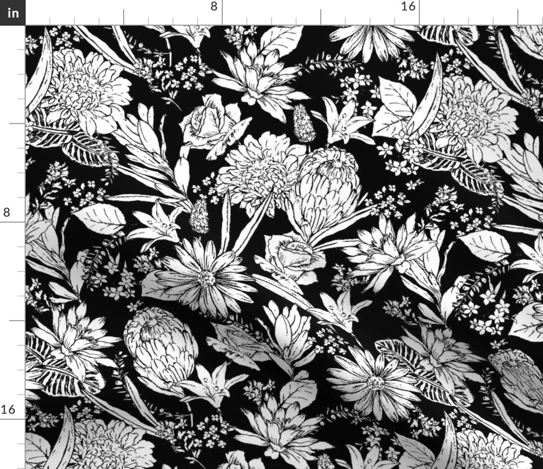 Black and white floral garden