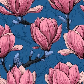 Magnolia garden blue and pink