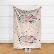 Dream Catcher Blanket Panel, Dream Big Little One, blush linen w/ feathers + flowers