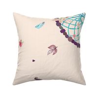 Dream Catcher Blanket Panel, Dream Big Little One, blush linen w/ feathers + flowers