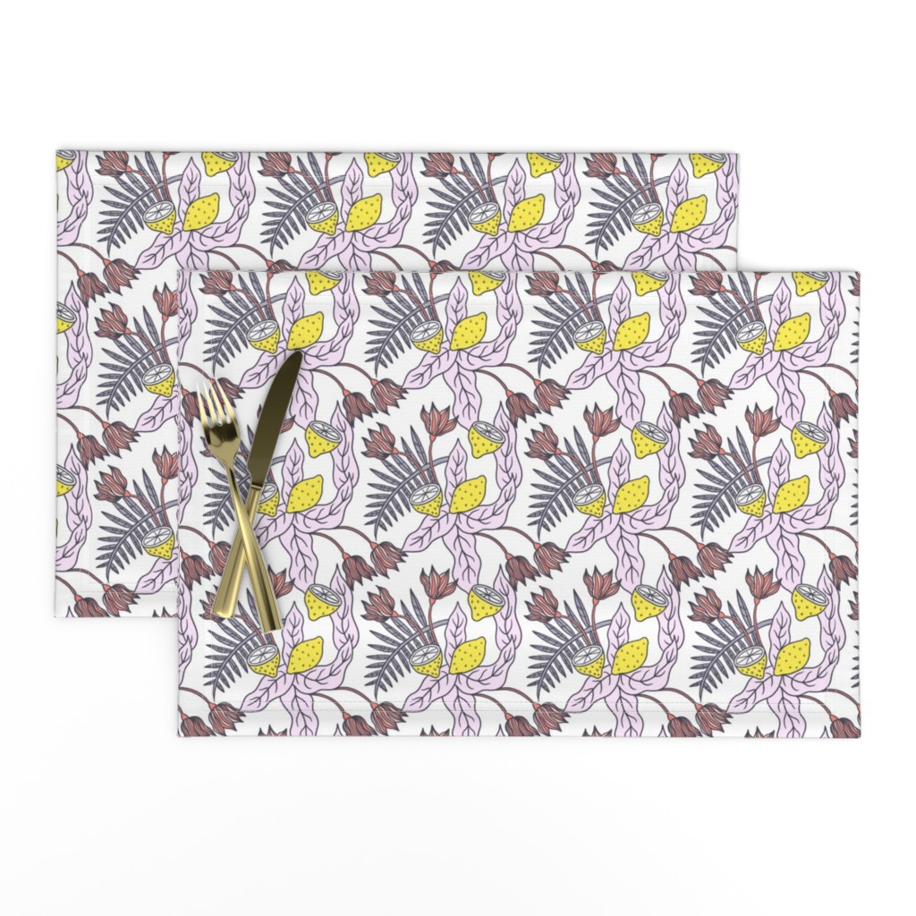 Tropical Lemon Citrus Fruit Flower Pattern