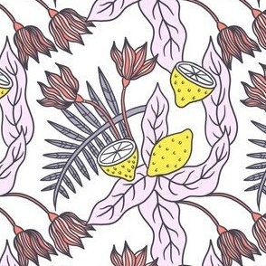 Tropical Lemon Citrus Fruit Flower Pattern