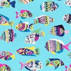 Fishy Fabric Colorful hand drawn fishes