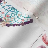 Dream Catcher Cheater Quilt – Feathers & Flowers Blanket Panel, Dream Big Little One, Peach Pink Gray, Design C ROTATED