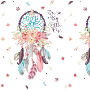 TWO Dream Catcher panels per yard of MINKY, white w/ Dream Big Little One