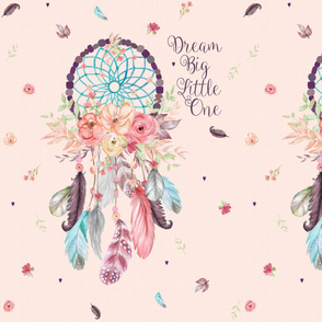 TWO Dream Catcher panels per yard of MINKY, baby pink linen w/ Dream Big Little One