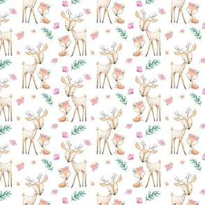 Sweet Deer & Fox - Pink Flowers Woodland Animals Baby Girl Nursery Bedding HALF SCALE