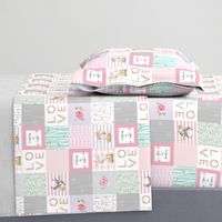 3" BLOCKS- Pink Woodland Animals Baby Girl Quilt Top - Deer Fox - I Woke Up This Cute Patchwork Wholecloth Baby Blanket, Gray Mint Lavender