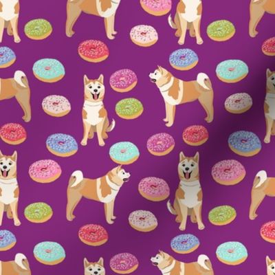 akita donut fabric - dog fabric,  donuts fabric, dog fabric, food fabric, akita dogs fabric -  purple