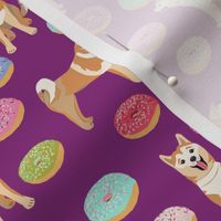 akita donut fabric - dog fabric,  donuts fabric, dog fabric, food fabric, akita dogs fabric -  purple