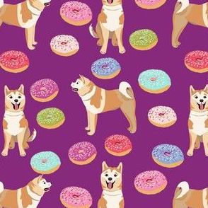 akita donut fabric - dog fabric,  donuts fabric, dog fabric, food fabric, akita dogs fabric -  purple