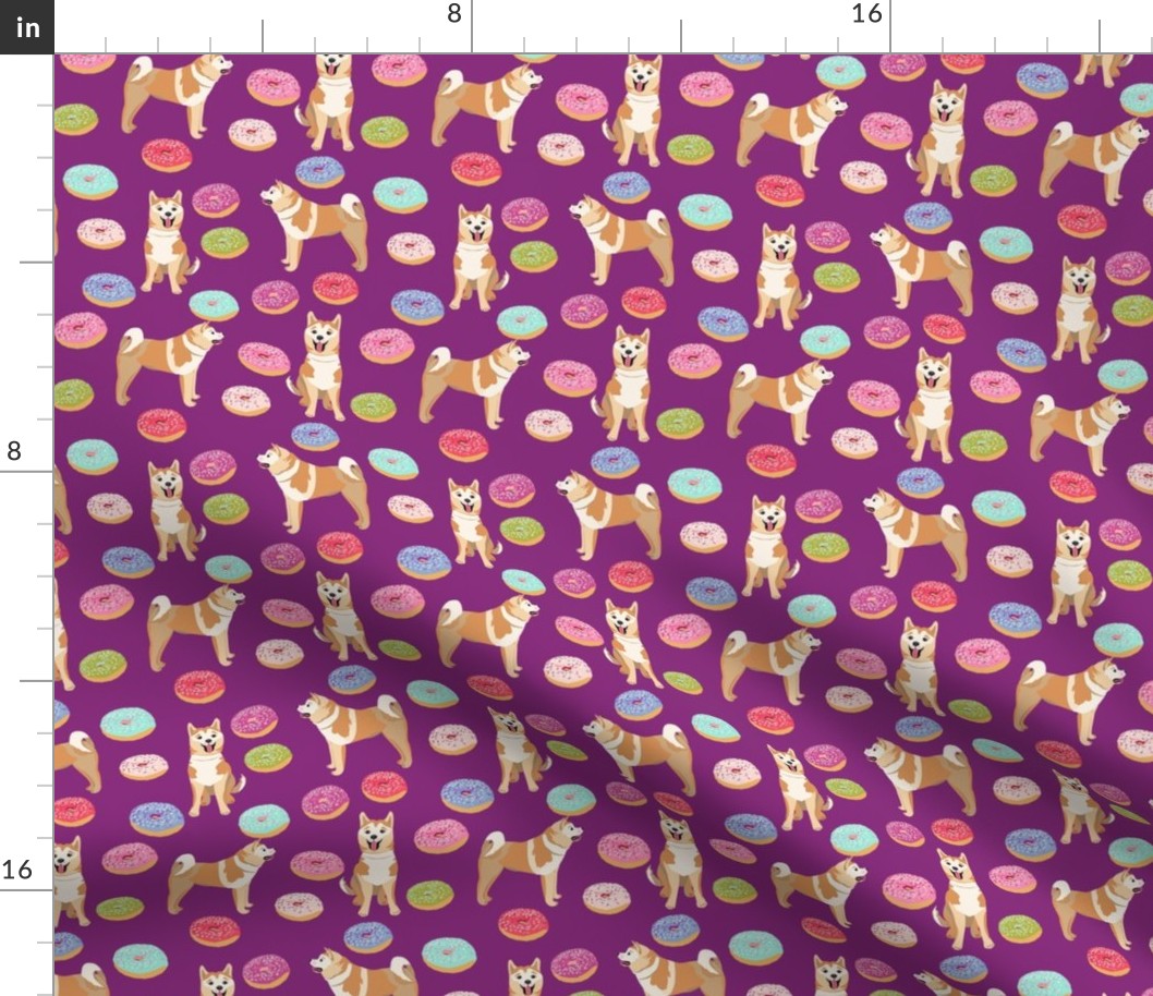akita donut fabric - dog fabric,  donuts fabric, dog fabric, food fabric, akita dogs fabric -  purple