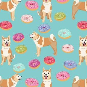 akita donut fabric - dog fabric,  donuts fabric, dog fabric, food fabric, akita dogs fabric - blue