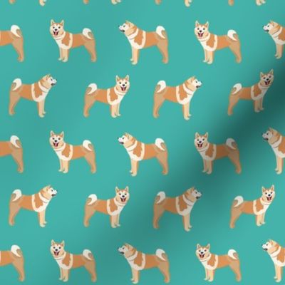 akita standing dog fabric - dog fabric, dogs fabric, dog breed fabric - akita dog -  turquoise