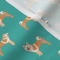 akita standing dog fabric - dog fabric, dogs fabric, dog breed fabric - akita dog -  turquoise