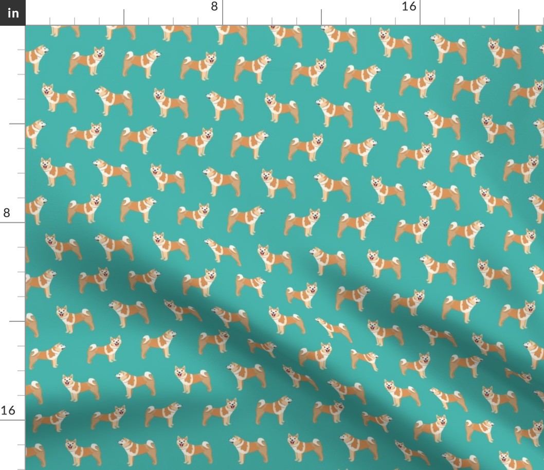 akita standing dog fabric - dog fabric, dogs fabric, dog breed fabric - akita dog -  turquoise