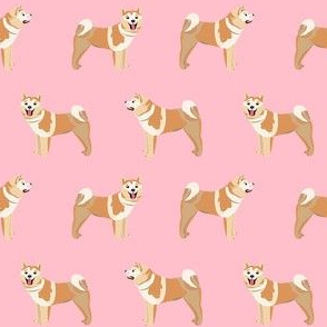 akita standing dog fabric - dog fabric, dogs fabric, dog breed fabric - akita dog -  pink