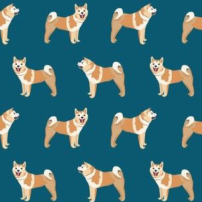 akita standing dog fabric - dog fabric, dogs fabric, dog breed fabric - akita dog - blue