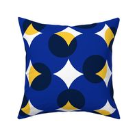 enormous halftone dots in blue, navy,  gold and white