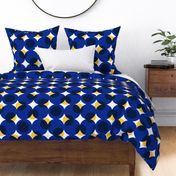 enormous halftone dots in blue, navy,  gold and white