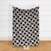 enormous halftone dots - burgundy on pewter grey