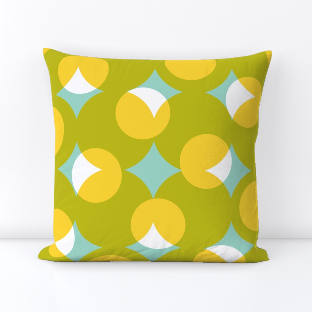 enormous halftone dots - white and yellow on wasabi and aqua