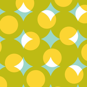 enormous halftone dots - white and yellow on wasabi and aqua