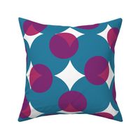 enormous halftone dots in moody teal, purple and pink