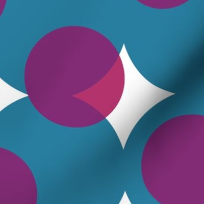 enormous halftone dots in moody teal, purple and pink
