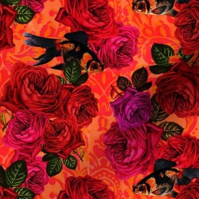 vintage roses vivid with goldfish