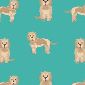 cockapoo fabric - tan cockapoo fabric, tan cockapoo dog, dog fabric, dogs fabric, cute dog, dog fabric - turquoise