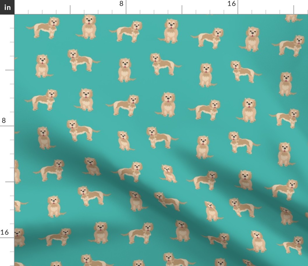 cockapoo fabric - tan cockapoo fabric, tan cockapoo dog, dog fabric, dogs fabric, cute dog, dog fabric - turquoise