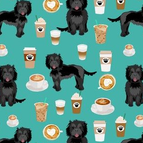 cockapoo coffees fabric - black cockapoo fabric, cute cockapoo fabric, dog fabric, dogs fabric, cute dog fabric - blue