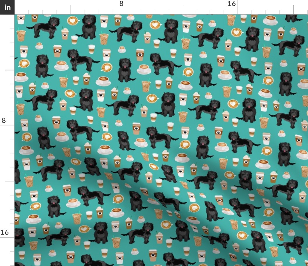 cockapoo coffees fabric - black cockapoo fabric, cute cockapoo fabric, dog fabric, dogs fabric, cute dog fabric - blue