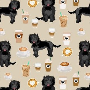 cockapoo coffees fabric - black cockapoo fabric, cute cockapoo fabric, dog fabric, dogs fabric, cute dog fabric - tan