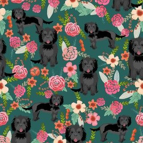 cockapoo floral fabric - black cockapoo fabric, dog fabric, dogs and florals fabric, dog floral design, cute dog - floral pattern, dogs - green