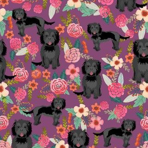 cockapoo floral fabric - black cockapoo fabric, dog fabric, dogs and florals fabric, dog floral design, cute dog - floral pattern, dogs -  purple