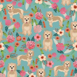 cockapoo floral fabric - cockapoo fabric, dog fabric, dogs and florals fabric, dog floral design, cute dog - floral pattern, dogs - blue